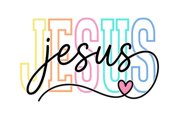 Colorful Jesus Script Heart Design for Graphics and T-Shirt Designs