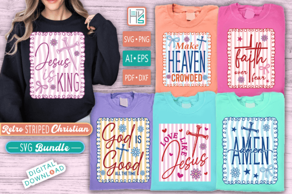 Retro Striped Christian SVG Bundle Graphics for T-Shirt Designs
